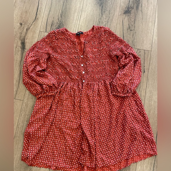 Madewell Balloon sleeve floral smocked button down red dress - Picture 2 of 5